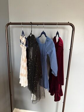 Four Dresses - Cream Floral, Black Star Mesh, Blue , Wine Velvet